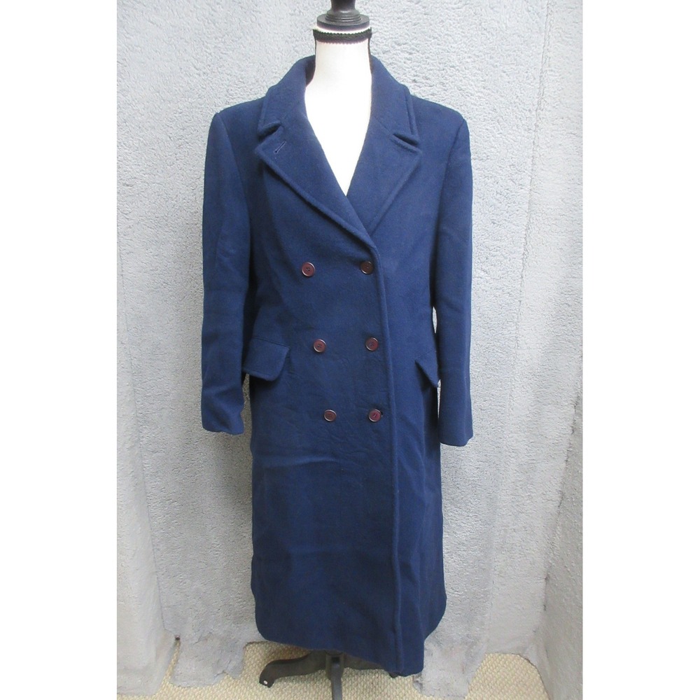 Vtg Pendleton Wool Coat Womens 14 Navy Blue Double Breasted Officecore Academia